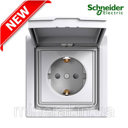 Розетка із заземленням, шторки ip44 з захистом Schneider Electric Asfora кришка біла PH3100321, фото 2
