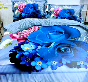 3D сімейна постільна білизна сині троянди