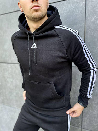 Купить Толстовка мужская зимняя Adidas на флисе черная | Худи мужское с ...