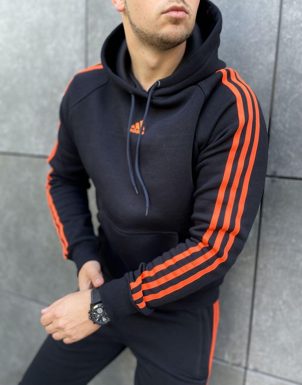 Купить Толстовка мужская зимняя Adidas на флисе черная | Худи мужское с ...