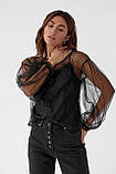 Легка блузка з прозорого фатину Paccio - чорний колір, L (є розміри), фото 6