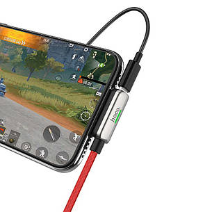 Перехідник (адаптер) Hoco LS28 3в1 2 х Lightning - USB Сріблястий/ Червоний (LS28), фото 3