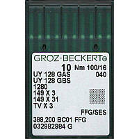 Иглы UY128GAS FFG/SES, №100, GB, (UY128GBS, 1280, 149x3, 149x31, TVx3, 1 уп.=10 шт.,Groz-Beckert, UY128GAS