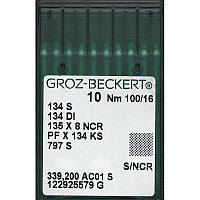 Иглы 134 S/NCR, №100, GB, (134KKS, 135x8NCR, PFx134KS, 16x2NCR, TFx8, DFxF19), 1 уп.=10 шт.,Groz-Beckert, 134