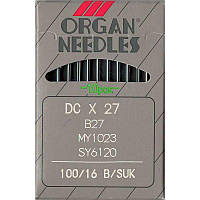 Иглы B27 FG / SUK, № 100, OR, (81x1, DCx27, DCx1, MY1023, SY6120), 1уп. = 10шт,Organ, DCx27 SUK/FG N100, 36856