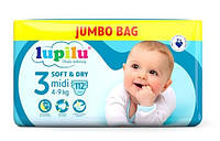 Підгузники Lupilu soft & dry Jumbo Bag розмір 3 Midi, вага 4-9 кг, 112 шт