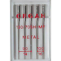 Иглы для металлик нити №MIX, OR (130x705H-MF): 90/14 (3); 100/16 (2) 1уп. = 5шт,Organ, 130x705H-MF METALL