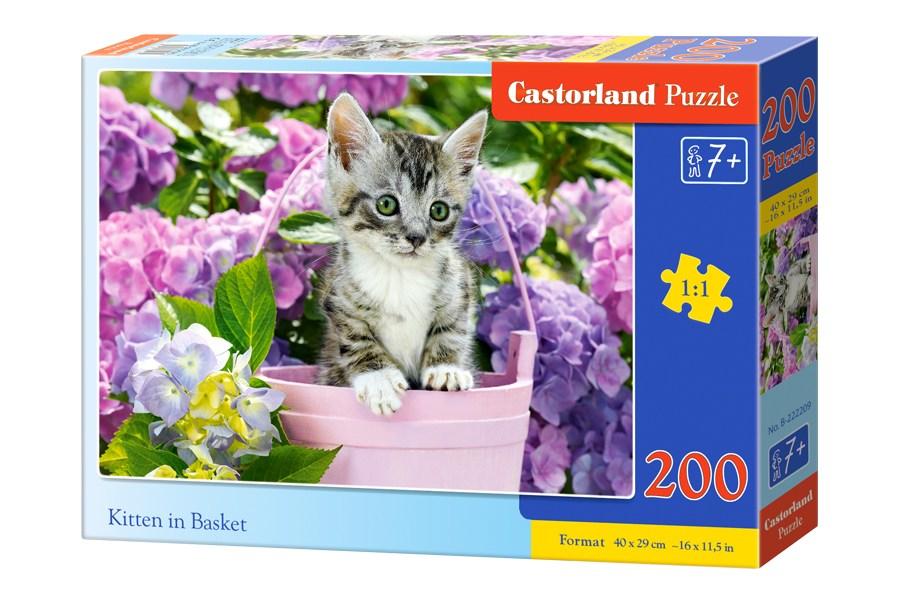Пазли 200 елементів "Кошеня в корзинці"