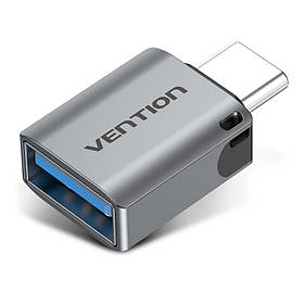 Перехідник Vention USB-C / Type-C на USB 3.0, Mini OTG Адаптер 5 Гбіт/с металевий корпус Сірий CDQH0