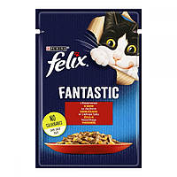 Вологий корм для котів Felix Fantastic з яловичиною в желе, 85г (7613039838624)