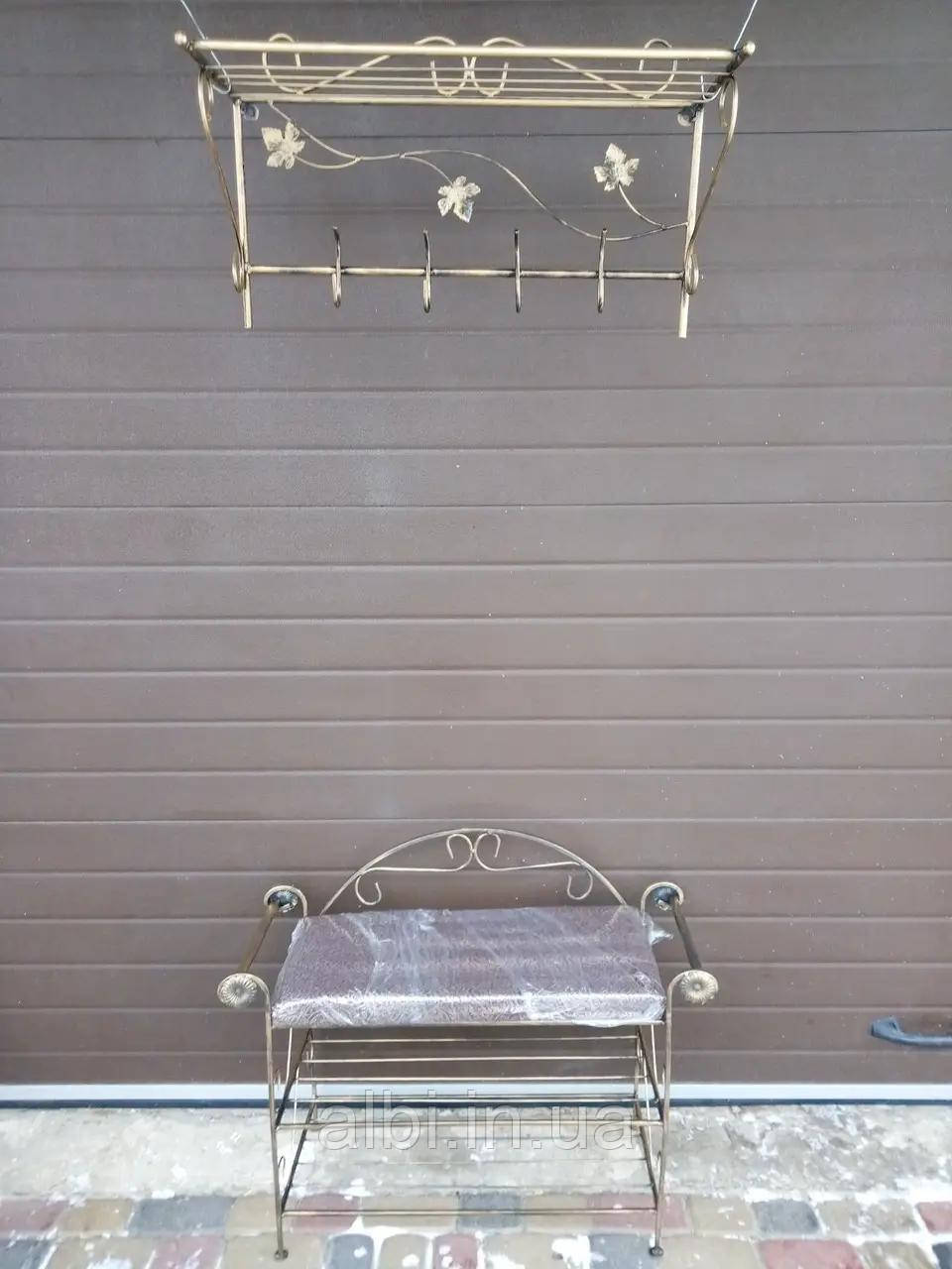 Кована передпокій. Пуфик із ручками + Вішак Квадрат М-010, М-026, вішалка в передпокій, для верхнього одягу