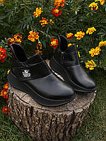 Кроссовки женские кожаные демисезонные высокие черные, кроссовки на осень