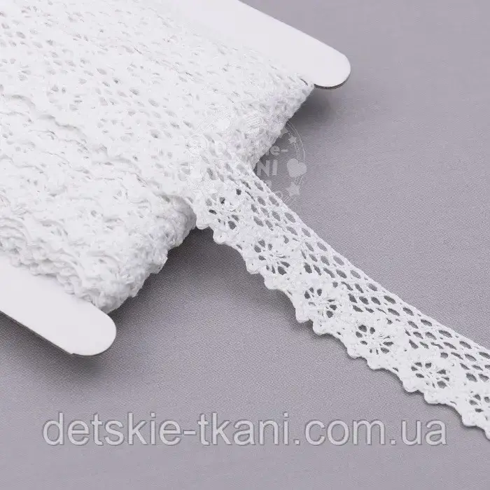 Моток бавовняного мережива (18 метрів) білого кольору шириною 2.5 см, №Q050-AAB60/1, фото 1