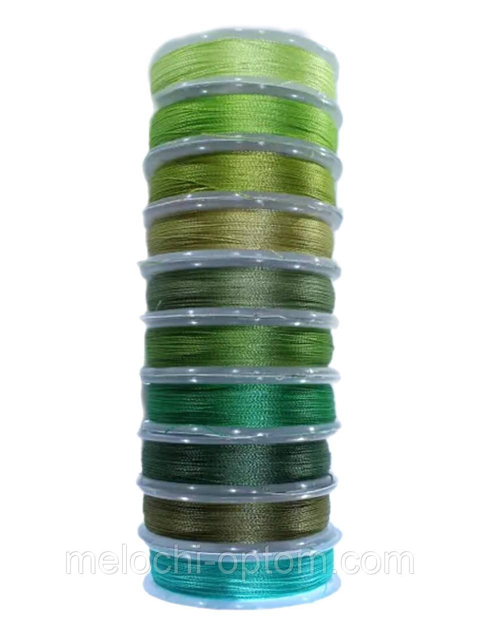 Нитки для вишивання бісером TYTAN набір кольорові 10шт №2500/0.1мм/100м Spark Beads Мікс зелений-оливковий