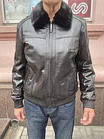 Куртка мужская кожаная натуральная трансформер на меховой подстежке с воротником из норки