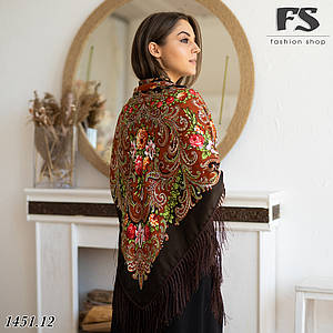 Класична червона народна хустина з густими китицями Гармонія Квітів