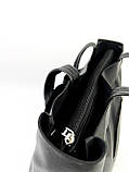 Жіноча сумка шоппер чорна на блискавці з кишенями, фото 2