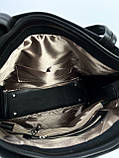 Жіноча сумка шоппер чорна на блискавці з кишенями, фото 4