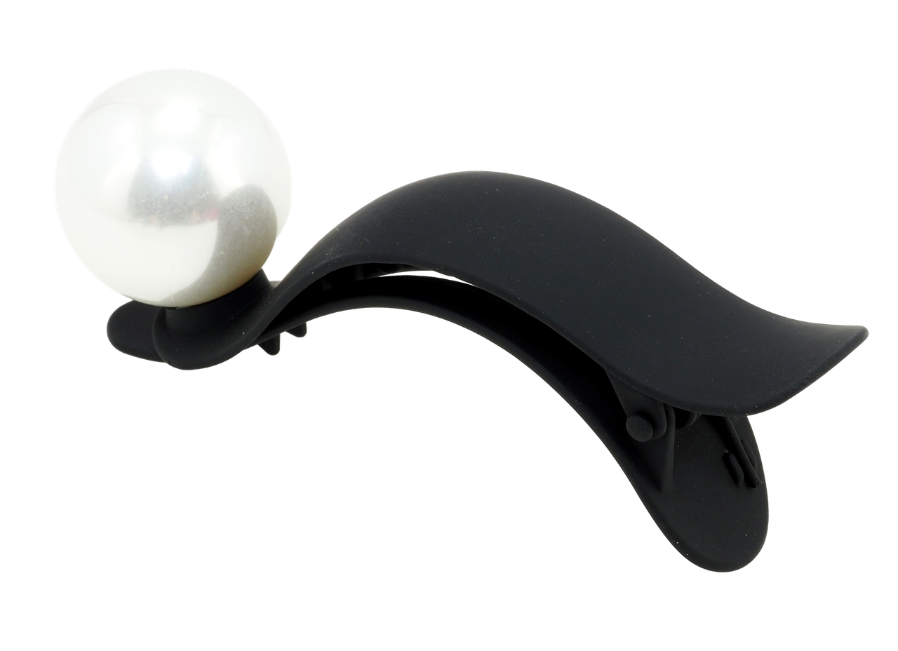 Заколка-затискач "Чорне покриття Soft-touch з великою перлиною" довжина 9.5см, ø 24мм