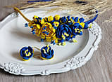 "Жовто-синій жасмин" обруч для волосся +сережки. Комплект прикрас в українському стилі, фото 2