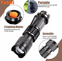 Потужний ручний ліхтарик з регулюванням променя, кишеньковий яскравий світлодіодний ліхтар для вулиці та будинку Yokki Mini RT7