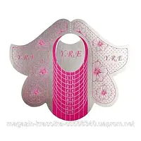 Форма для нарощування нігтів широка YRE, срібло з рожевими квітами, 1шт