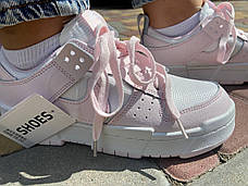 Жіночі кросівки NIKE DUNK, натуральна шкіра, білі з рожевими вставками, фото 2