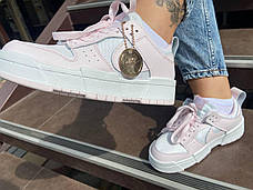 Жіночі кросівки NIKE DUNK, натуральна шкіра, білі з рожевими вставками, фото 5