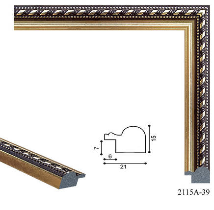 Фоторамка 40х60 см., коричнева із золотим обрамленням, багет 2115А-39, фото 2