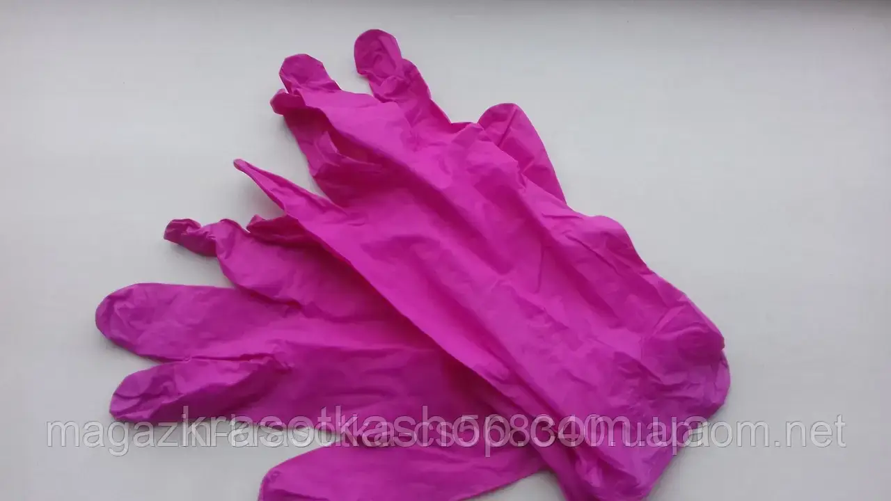 Рукавички нітрилові неопудрені фуксія, яскраво-рожеві XS, 100шт, фото 1