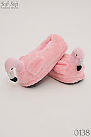 Домашние плюшевые тапочки фламинго с задником Розовый.Топ!