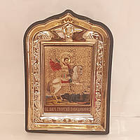 Икона Георгию Победоносцу святому великомученику, лик 6х9, в пластиковой черной рамке