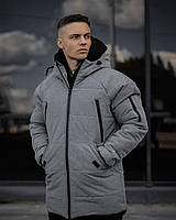 Пуховик мужской зимний Stark до -30 серая куртка меланж непромокаемая очень теплая удлиненная
