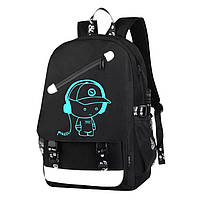 Светящийся городской рюкзак Senkey&Style школьный портфель с мальчиком черный Код 10-7148