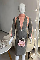 Теплое платье вязаное для девочки с бусинками 7056 Bambini, Серо-Розовый, Для девочек, Осень Зима, 150, 8 лет