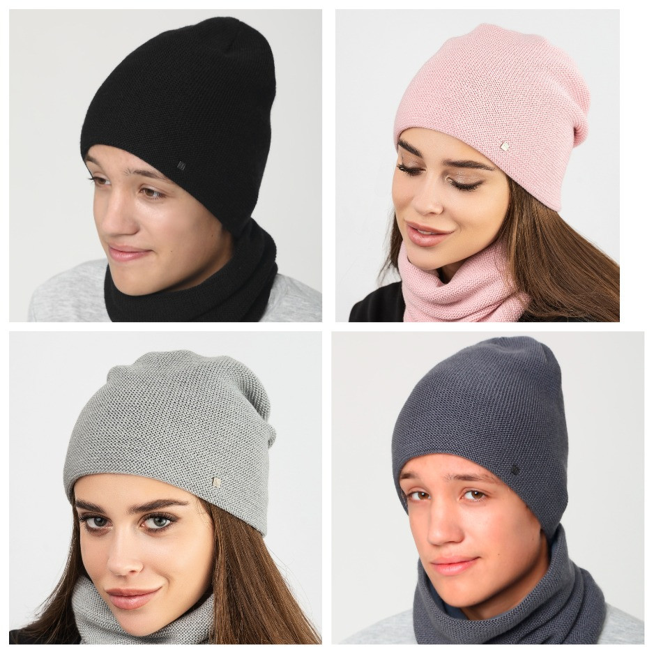 Тепла Доросла універсальна зимова шапка із півшерсті на флісі