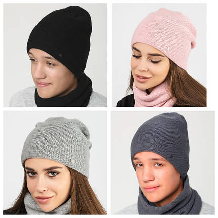 Тепла Доросла універсальна зимова шапка із півшерсті на флісі, фото 1