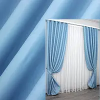 Щільні штори(2шт. 1,5х2,7м.) із тканини блекаут, колекція "Bruno". Колір блакитнй