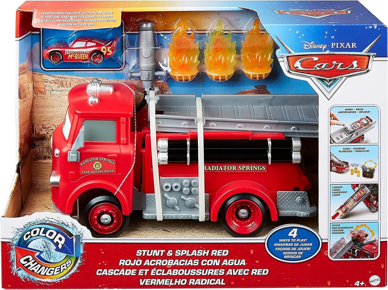 Ігровий набір Трек Тачки Блискавка Маквін Пожежна машина Disney Pixar Cars Stunt & Splash Red