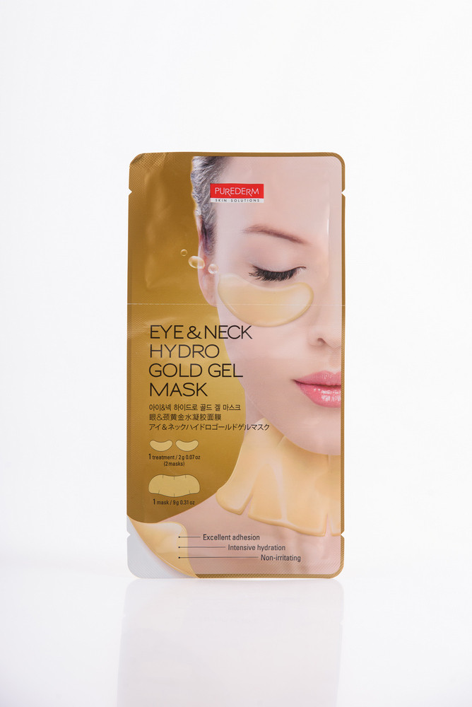 Патчі для повік та шиї гідрогелеві золоті PUREDERM Eye & Neck Hydro Gold Gel Mask, фото 1