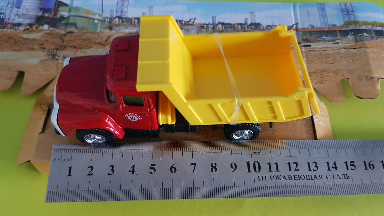 Игрушка грузовик самосвал ЗиЛ 130 с металлической кабиной инерционный Красно-желтый - фото 6 - id-p1416539115