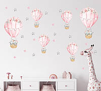 Наклейки для детского сада на стены Слоники спят на воздушных шарах (лист 30 х 90 см) Б156-19