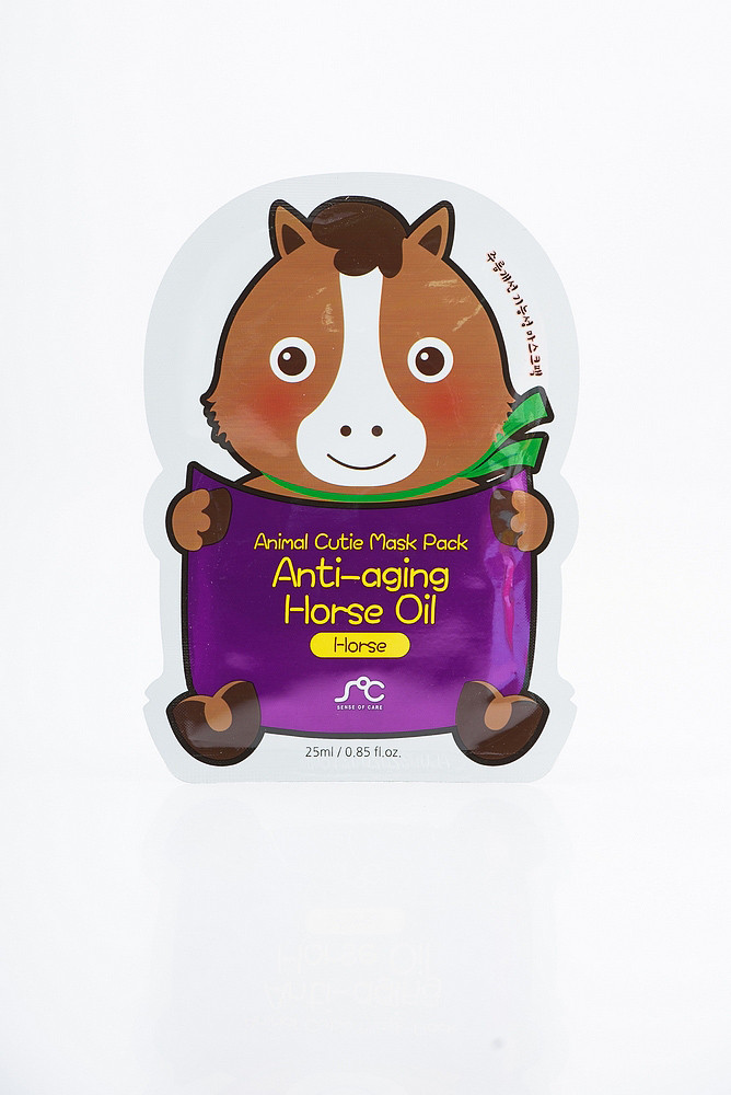 Антивікова тканинна маска для обличчя з кінською олією SOC Animal Cutie Mask Pack Anti-Aging Horse Oil, фото 1