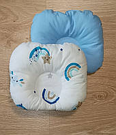 Дитяча ортопедична подушка для новонародженого малюка 26х22 см Блакитна веселка + синій ранфорс/бязь