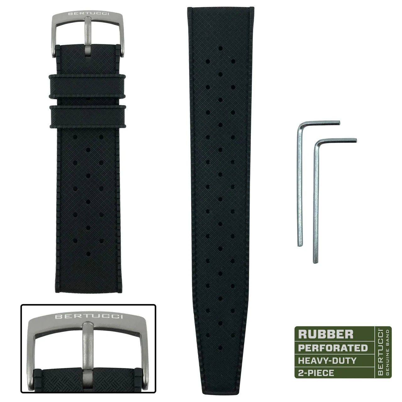 Ремінець нейлоновий світиться bertucci #355 - Black Perforated Rubber, 7/8" - 22 mm size For A-2SEL Super Illuminated & A-2S Balli, фото 1