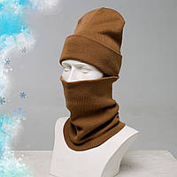 Комплект шапка баф флисовая, Шапка из флиса теплая, бафф зимний флисовый, Бафф и шапка набор 2в1