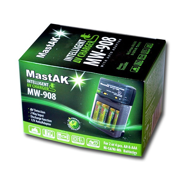 Зарядний пристрій MastAK MW-908 (2/4, AA800mAh,AAA300mAh)