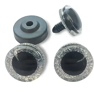 Око для іграшок із блискітками, з фіксатором, Акрил, 16 мм, Колір: Срібний (1 пара)