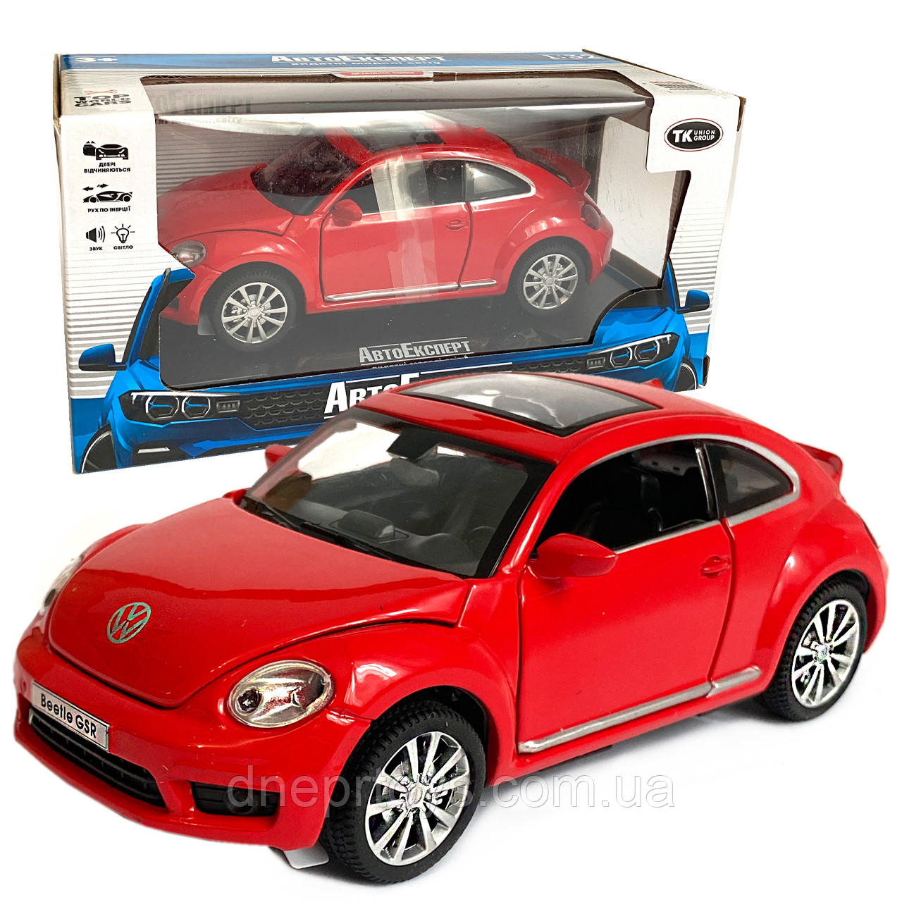 Машинка металева Volkswagen Beetle GSR «Автоексперт» Фольксваген жук, червона, звук, світло, відкр. двері, багажник, капот, 14*6*5, фото 1