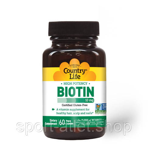 Вітаміни та мінерали Country Life High Potency Biotin 10 mg, 60 капсул